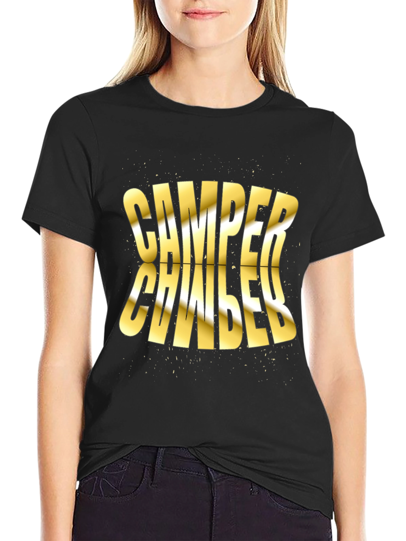 Camper Distorted Gold Text Black T-Shirt