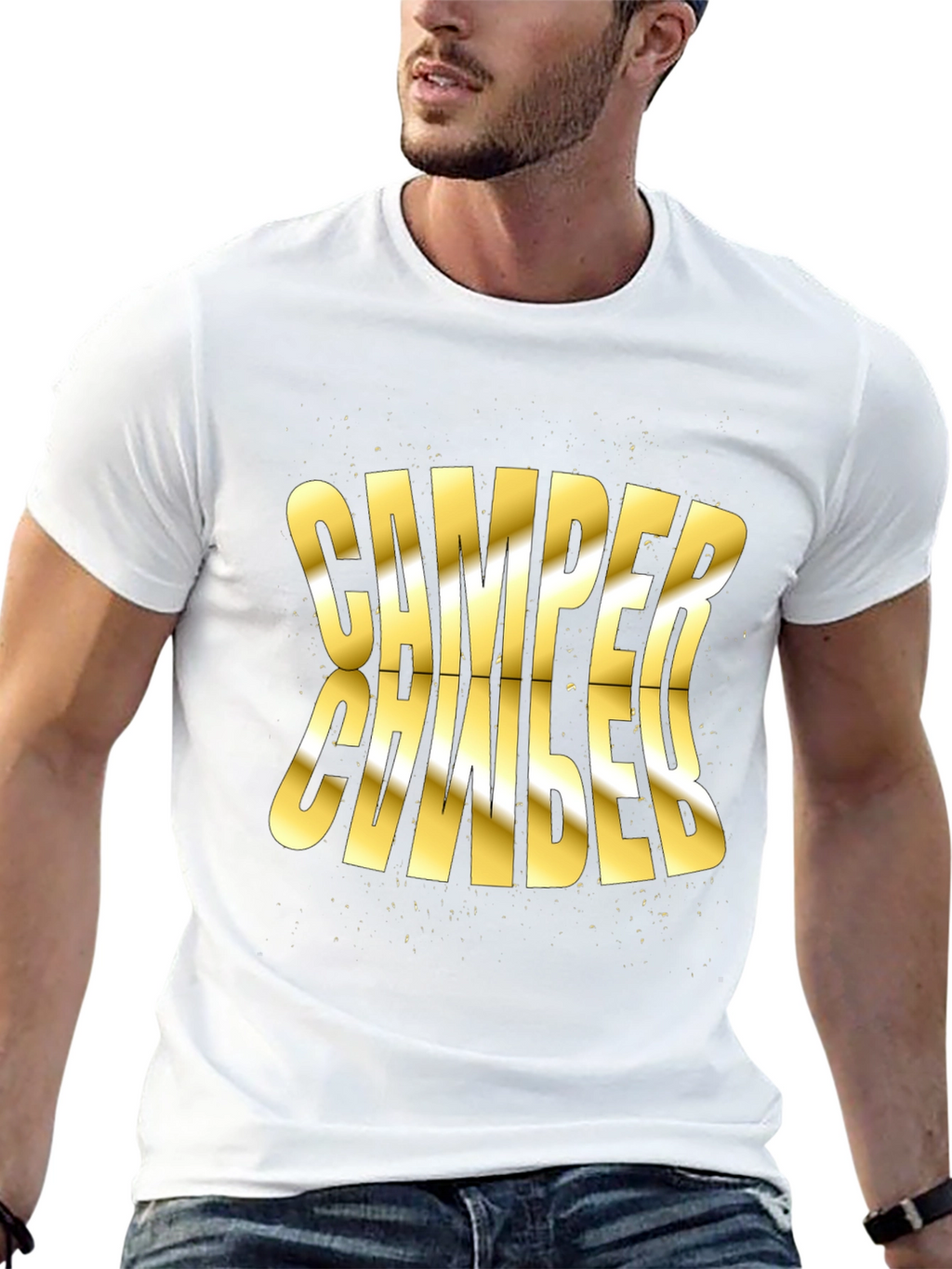 Camper Distorted Gold Text Black T-Shirt