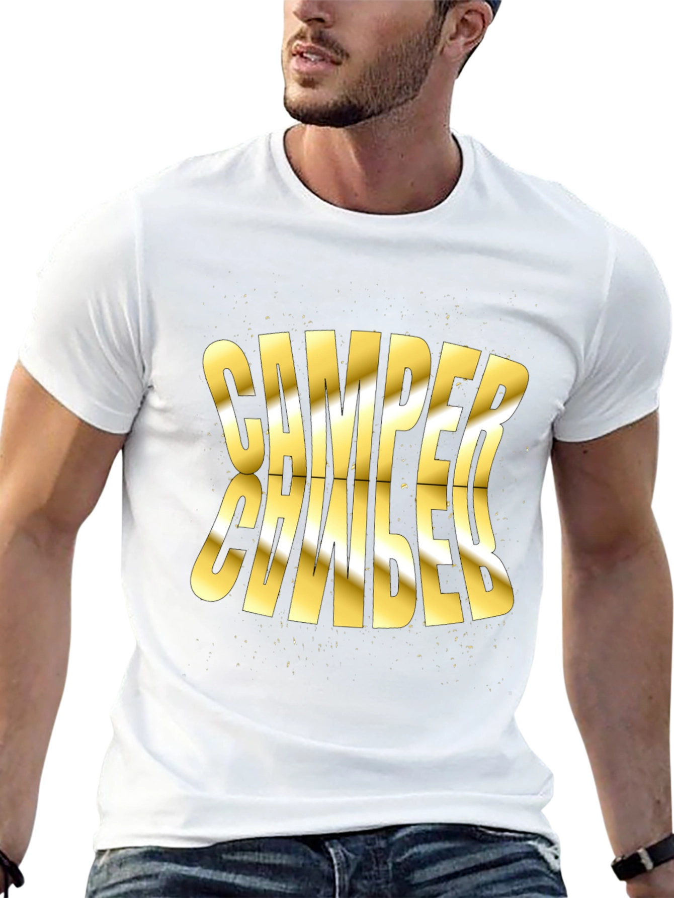 Camper Distorted Gold Text Black T-Shirt