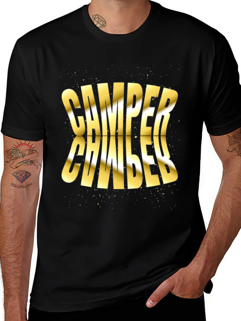Camper Distorted Gold Text Black T-Shirt