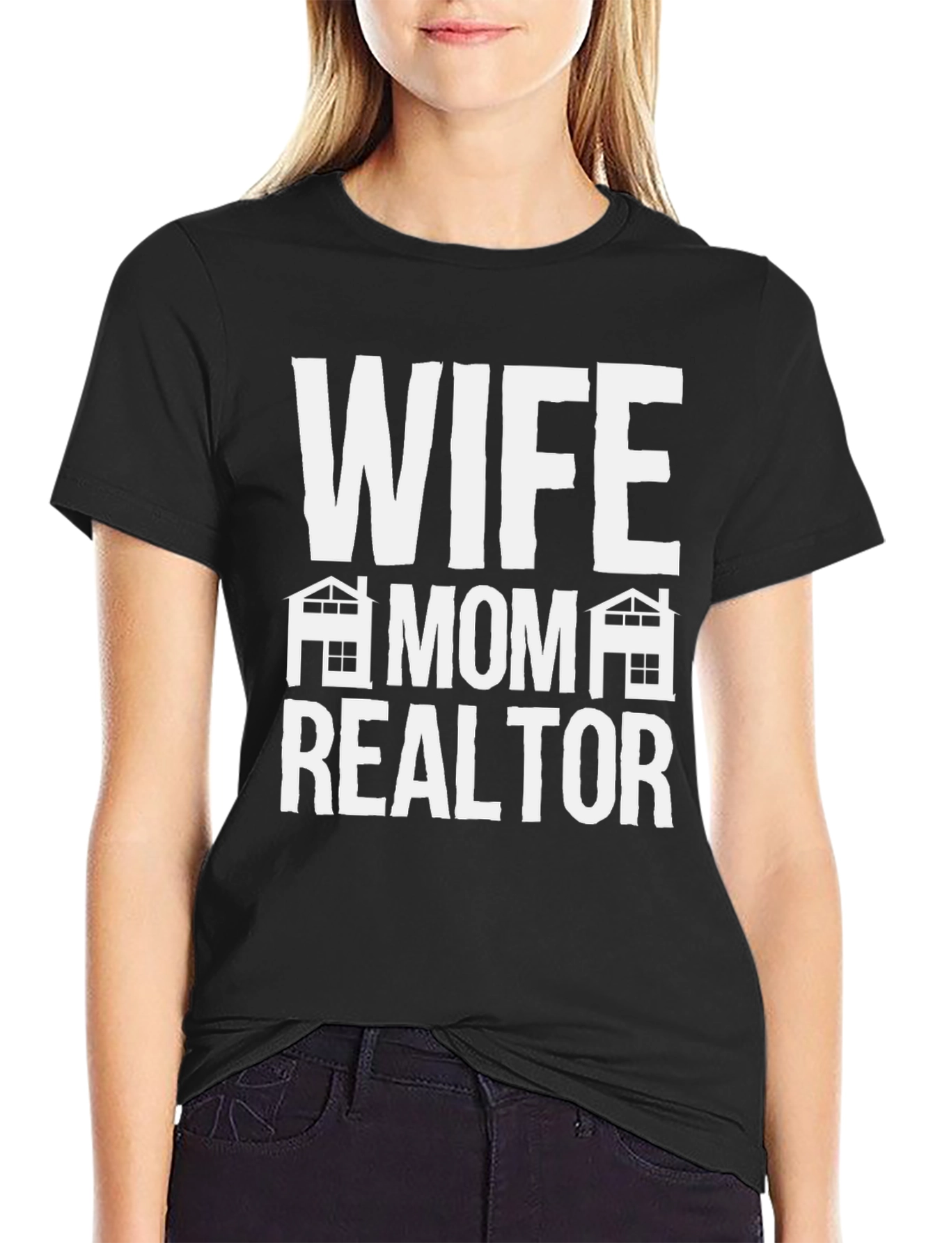 Wife Mom Realtor Graphic Tee - Black Cotton T-Shirt