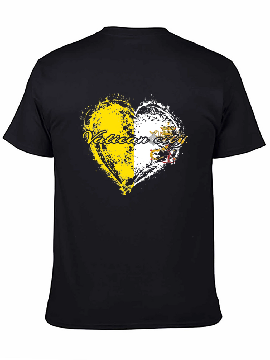 Vatican City Flag Heart Graphic Tee - Black