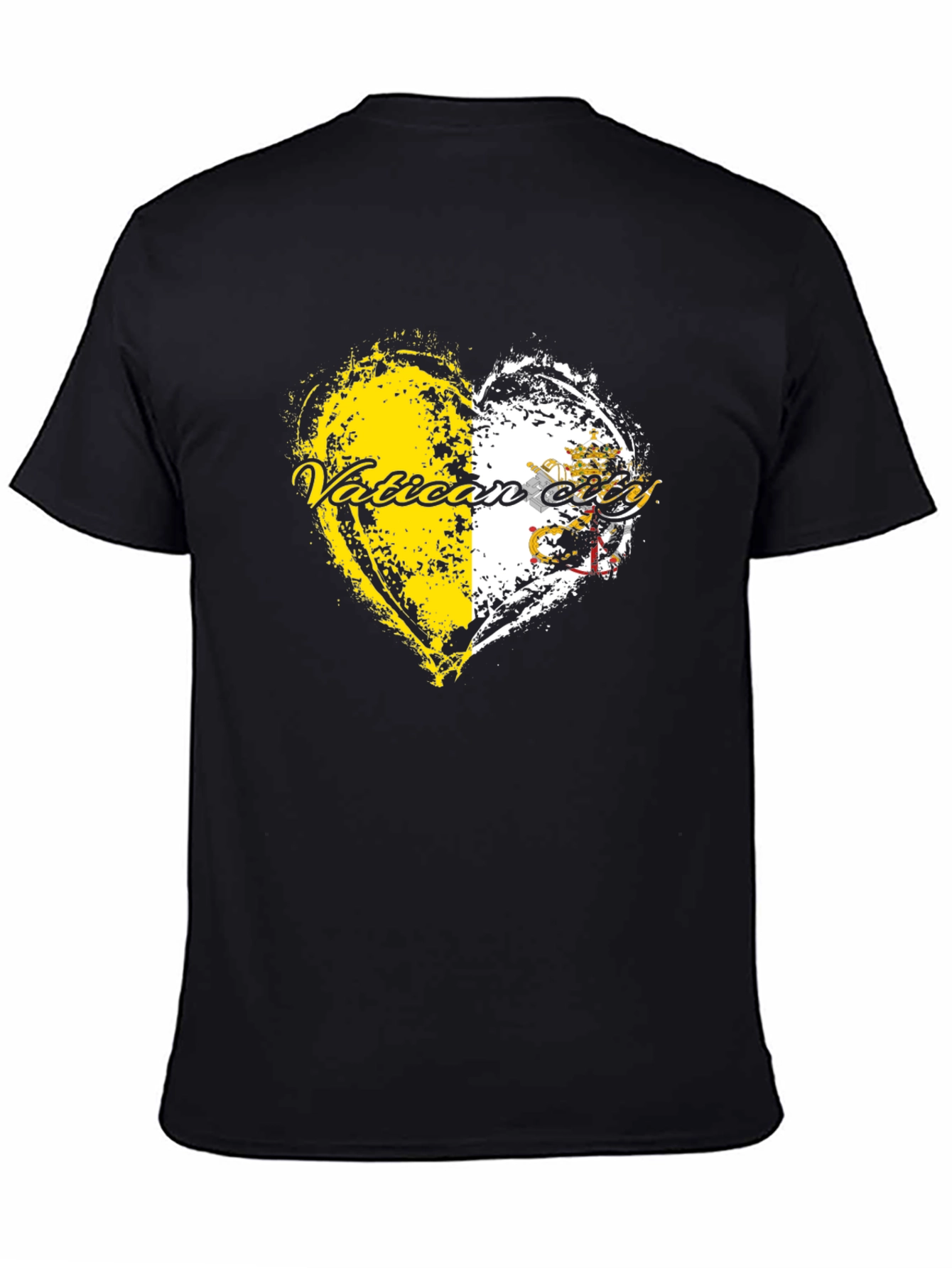 Vatican City Flag Heart Graphic Tee - Black