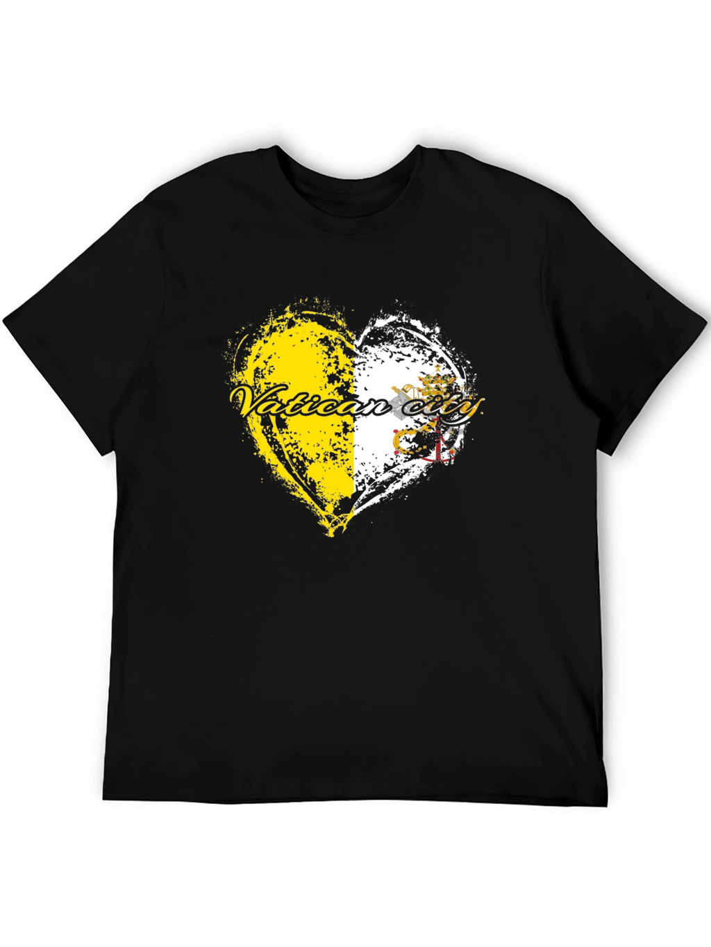 Vatican City Flag Heart Graphic Tee - Black