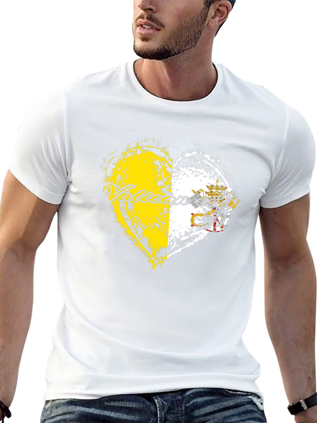 Vatican City Flag Heart Graphic Tee - Black