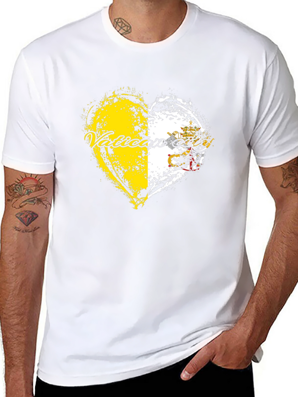 Vatican City Flag Heart Graphic Tee - Black