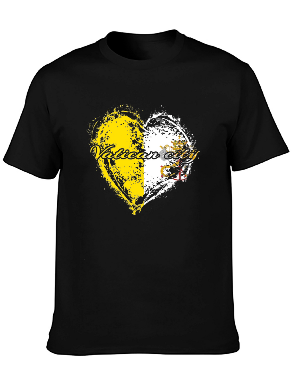 Vatican City Flag Heart Graphic Tee - Black