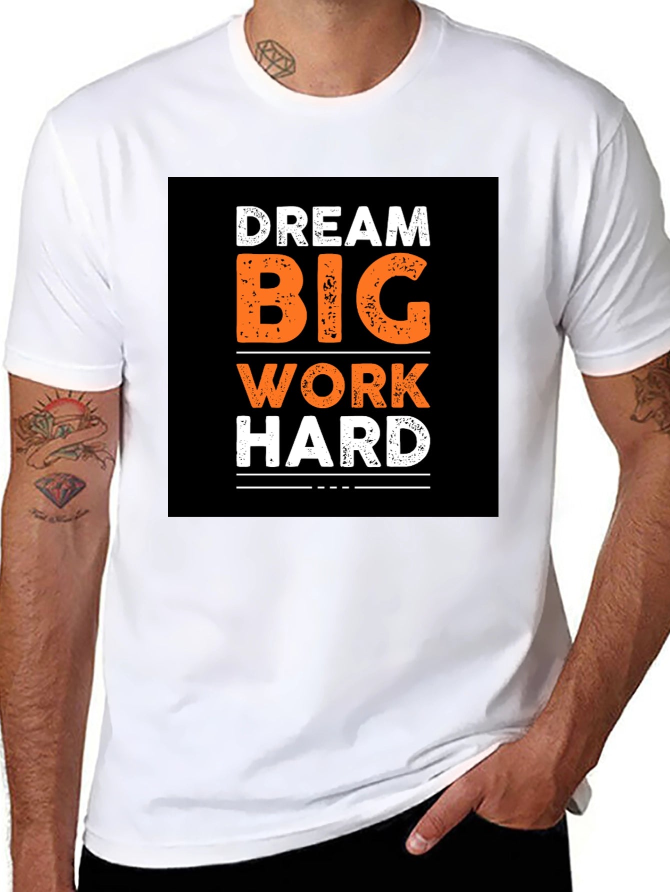 Dream Big Work Hard Graphic Print Black T-Shirt