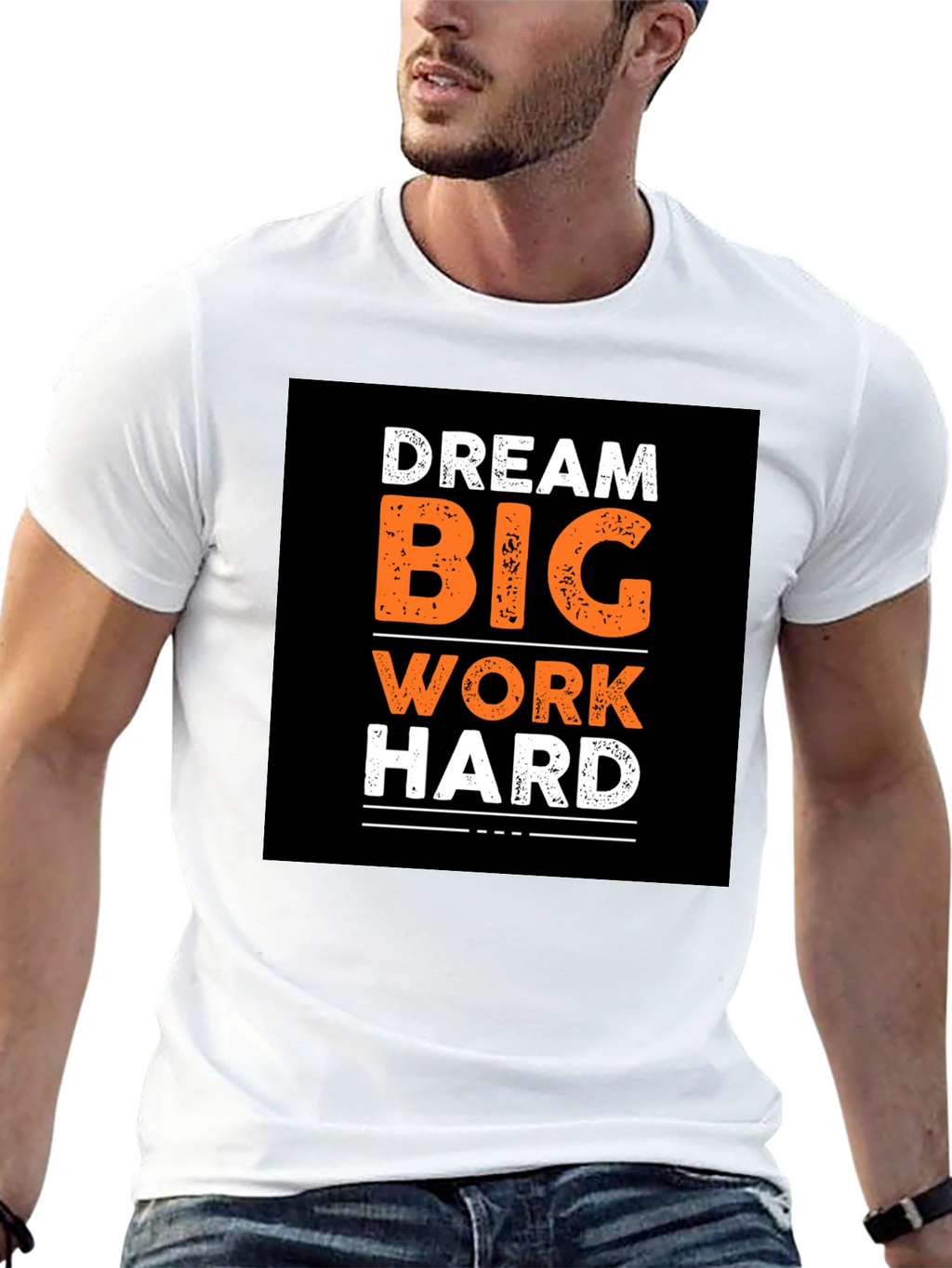 Dream Big Work Hard Graphic Print Black T-Shirt