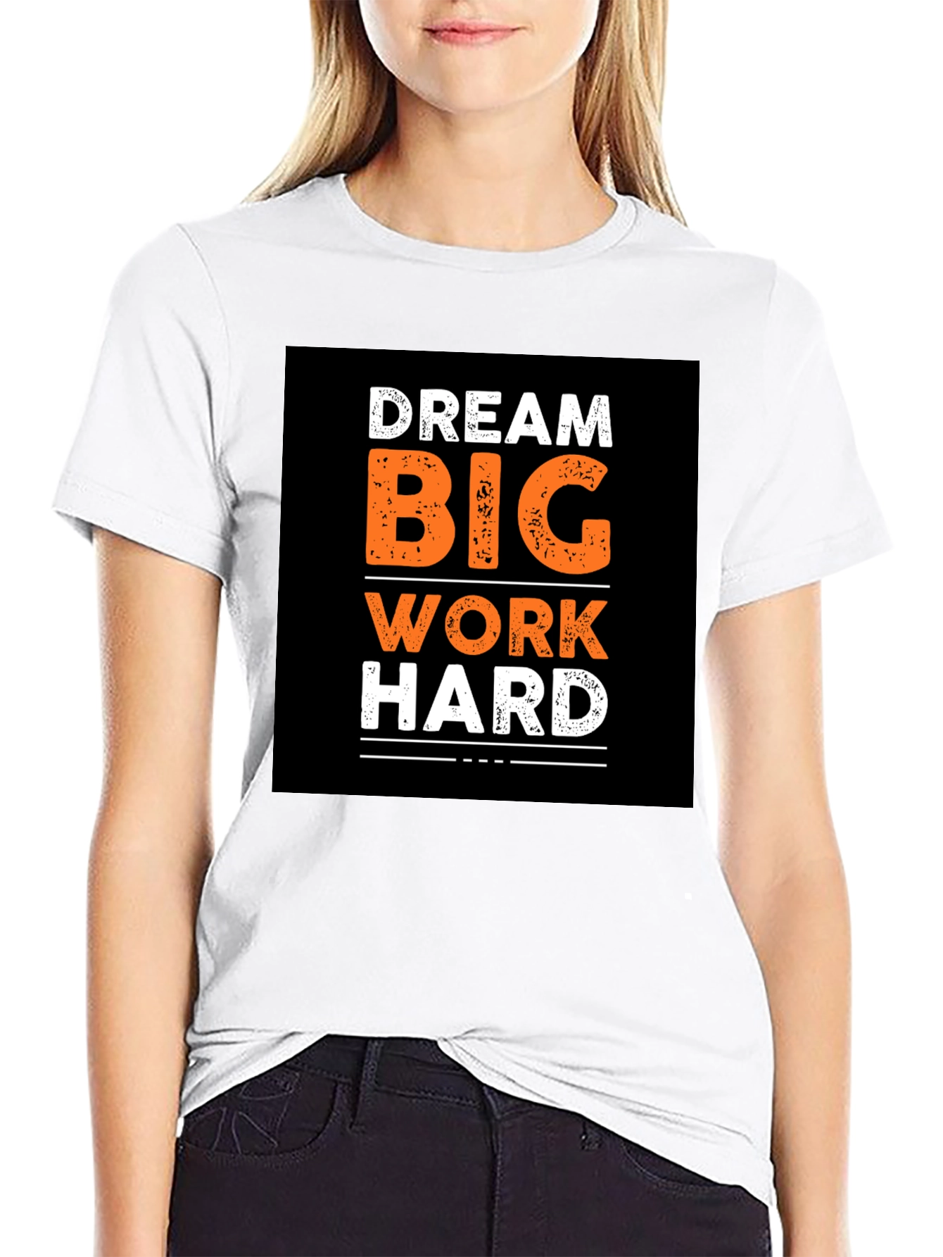 Dream Big Work Hard Graphic Print Black T-Shirt