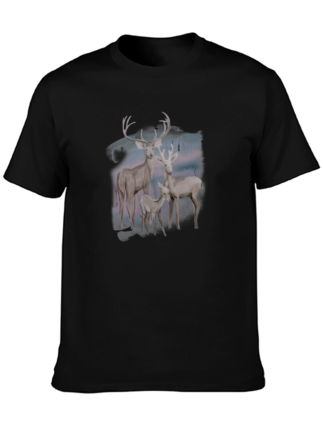 Deer Family Graphic Tee - Black Cotton Blend