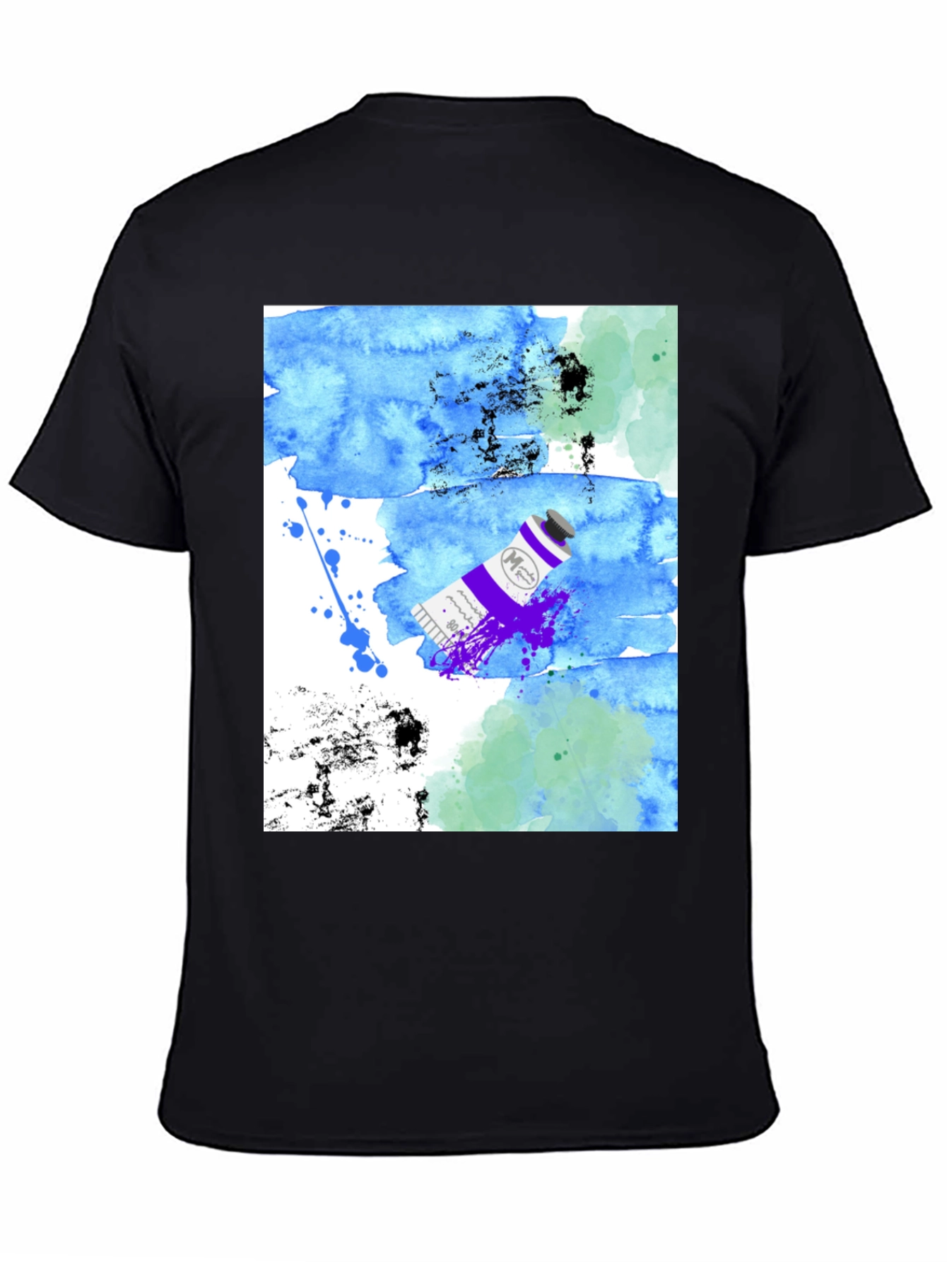 Watercolor Paint Tube Mens Black T-Shirt