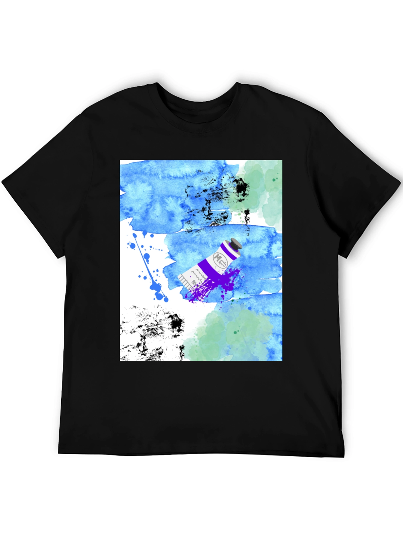 Watercolor Paint Tube Mens Black T-Shirt