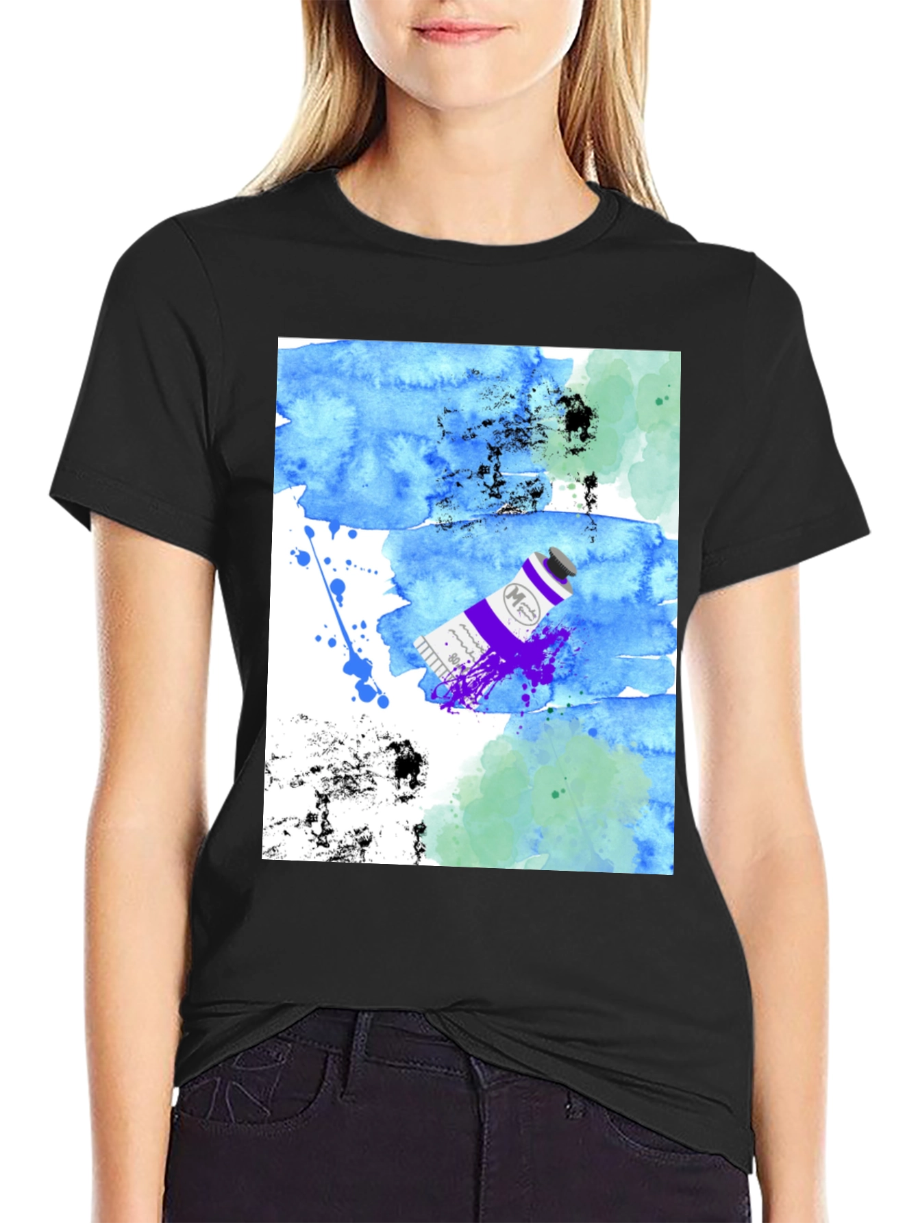 Watercolor Paint Tube Mens Black T-Shirt