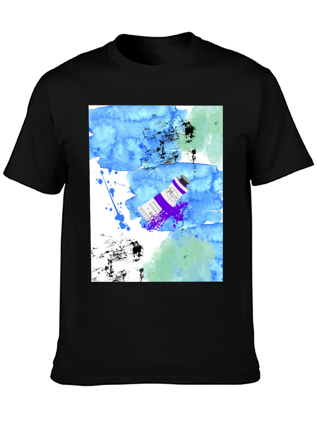 Watercolor Paint Tube Mens Black T-Shirt