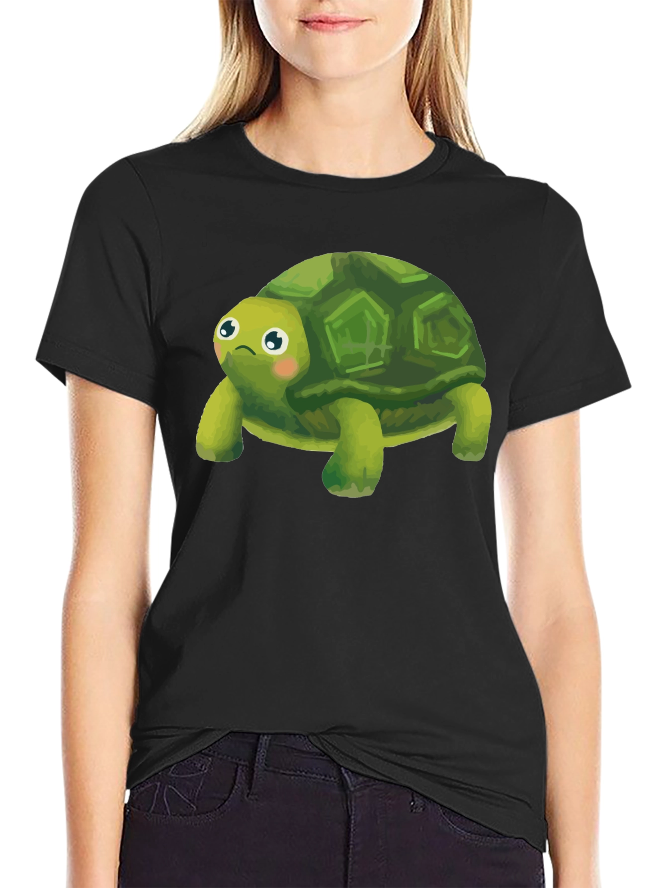 Cute Turtle Graphic Tee - Black Cotton Blend Shirt