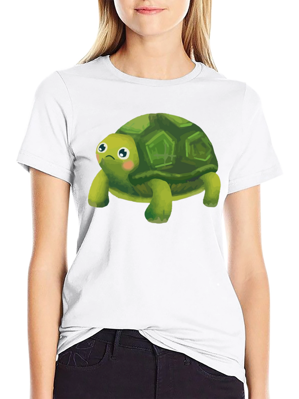 Cute Turtle Graphic Tee - Black Cotton Blend Shirt