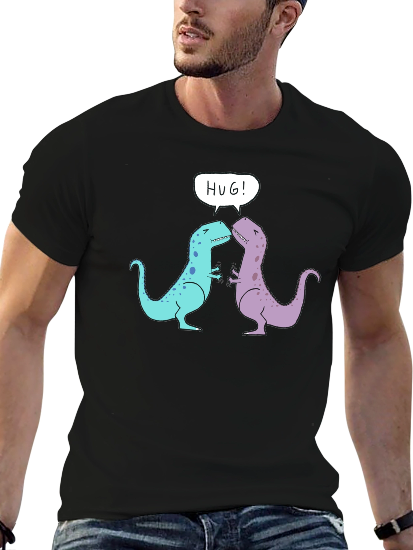 Dino Hug T-Shirt - Cute Cartoon Dinosaur Graphic Tee