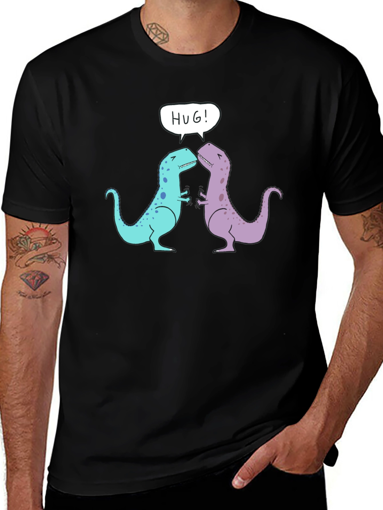 Dino Hug T-Shirt - Cute Cartoon Dinosaur Graphic Tee