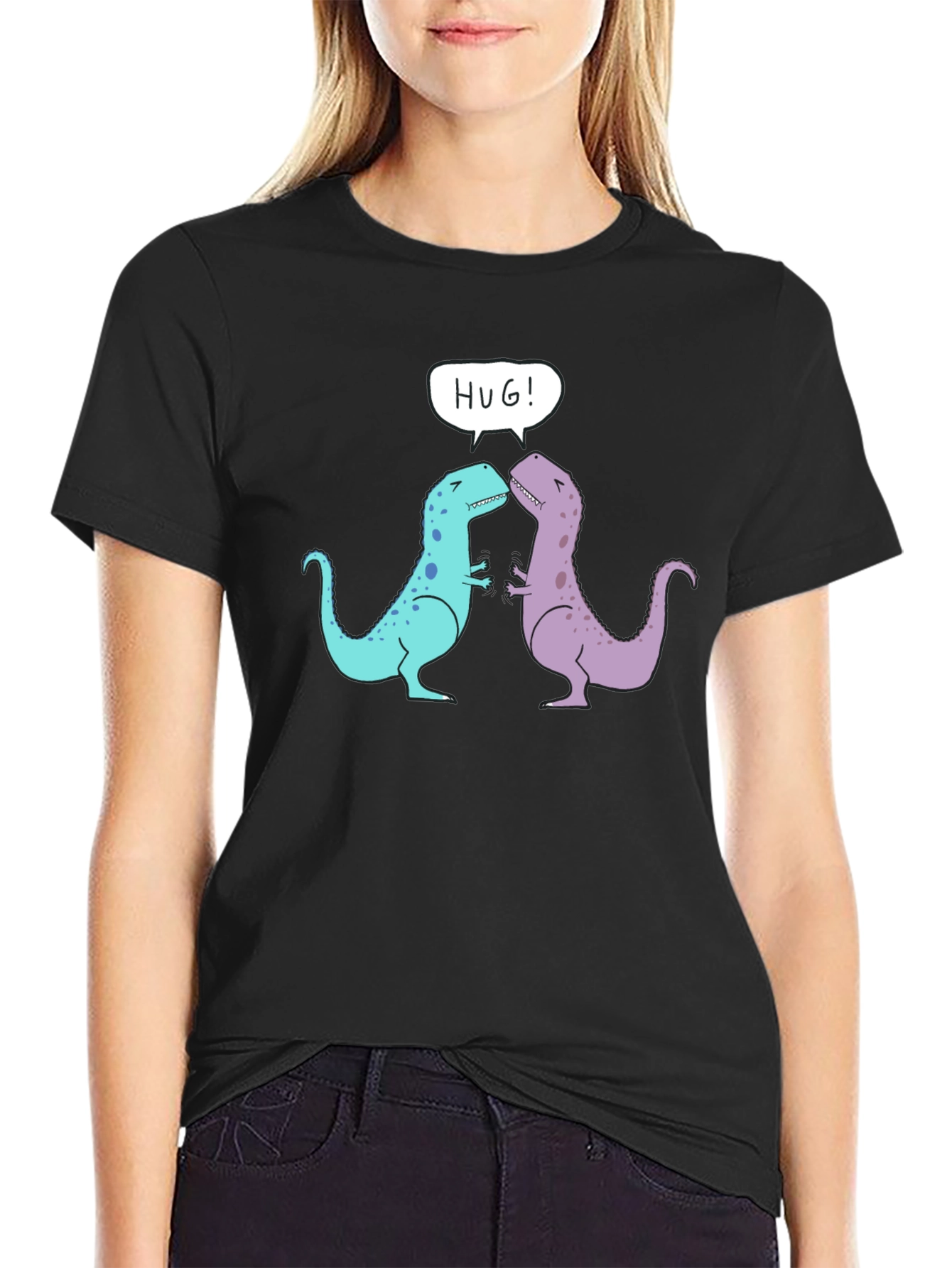Dino Hug T-Shirt - Cute Cartoon Dinosaur Graphic Tee