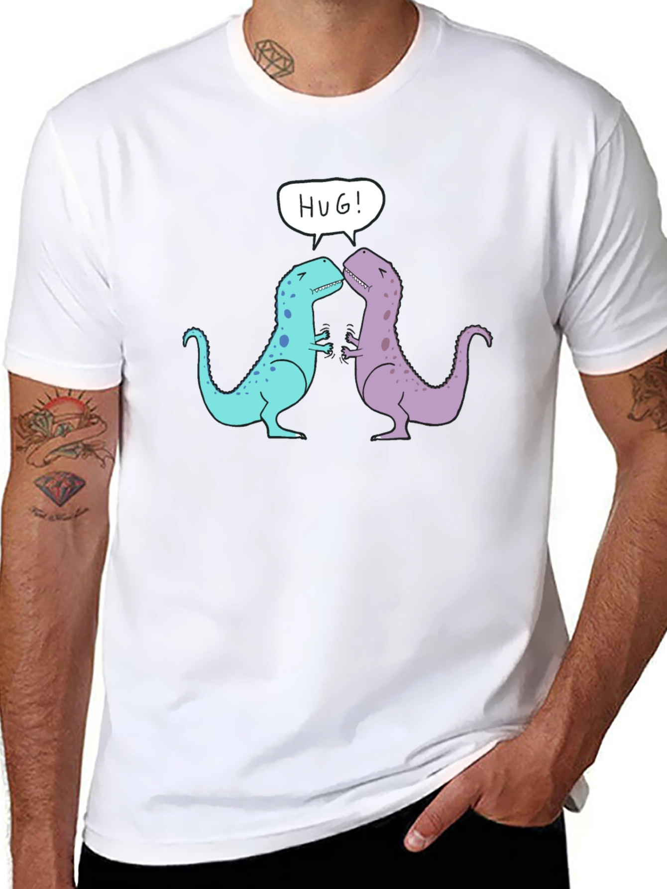 Dino Hug T-Shirt - Cute Cartoon Dinosaur Graphic Tee