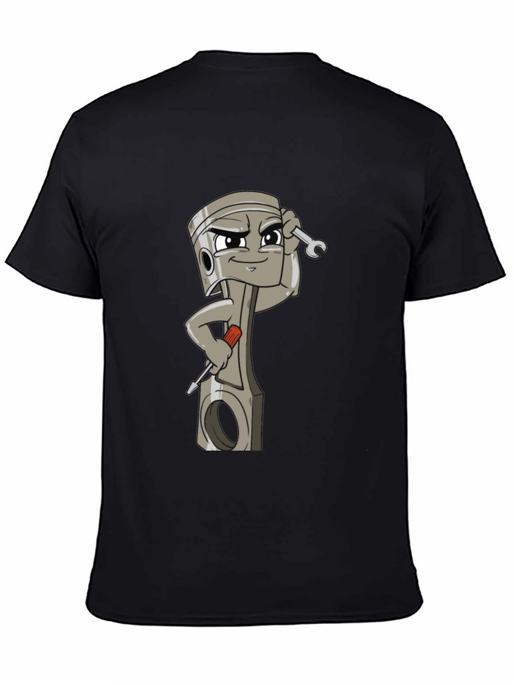 Cool Cartoon Piston Mechanic Black T-Shirt