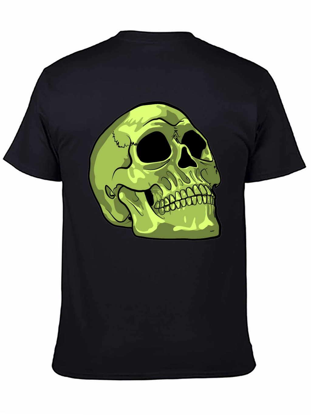 Skull Graphic T-Shirt - Green Skull on Black Tee