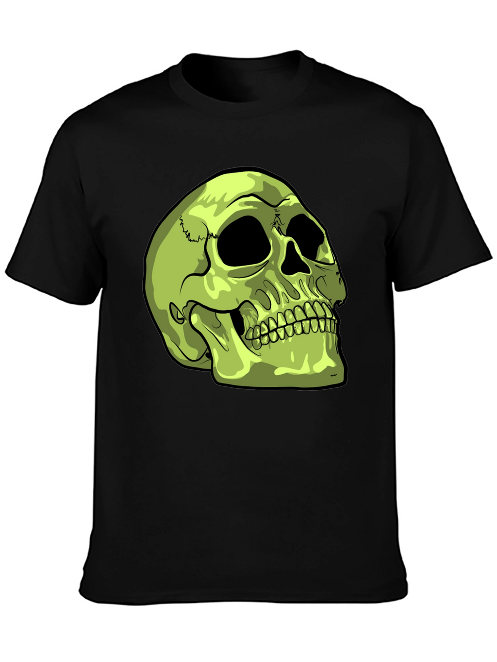 Skull Graphic T-Shirt - Green Skull on Black Tee