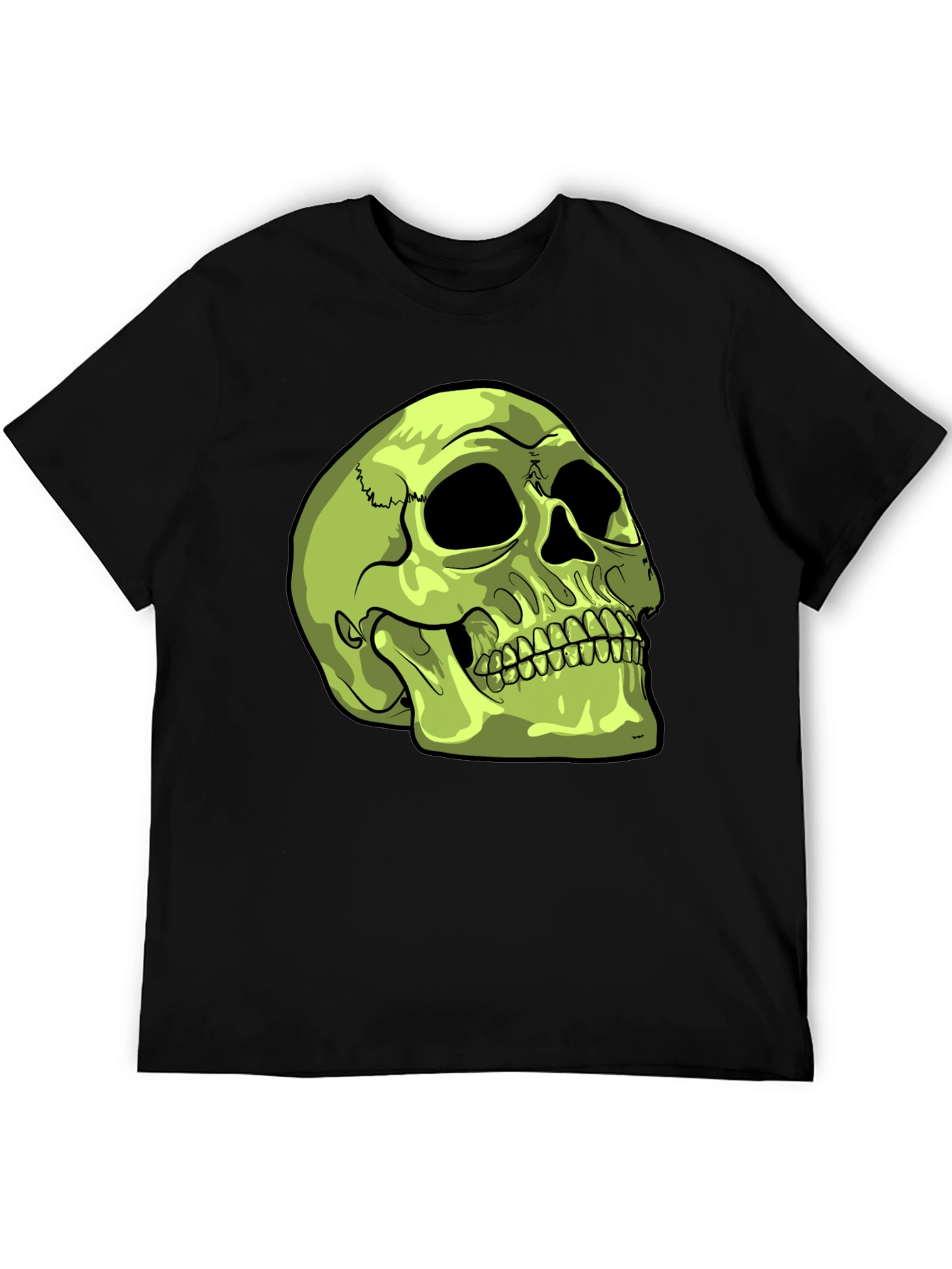 Skull Graphic T-Shirt - Green Skull on Black Tee