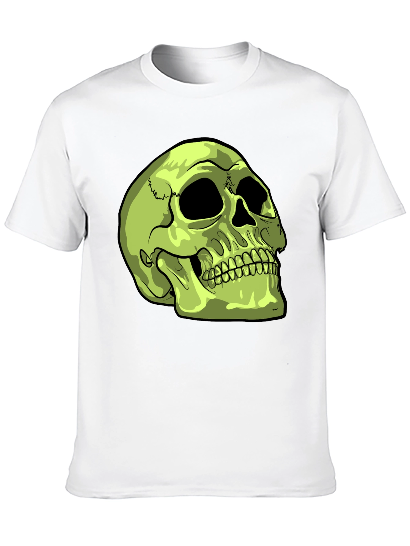 Skull Graphic T-Shirt - Green Skull on Black Tee