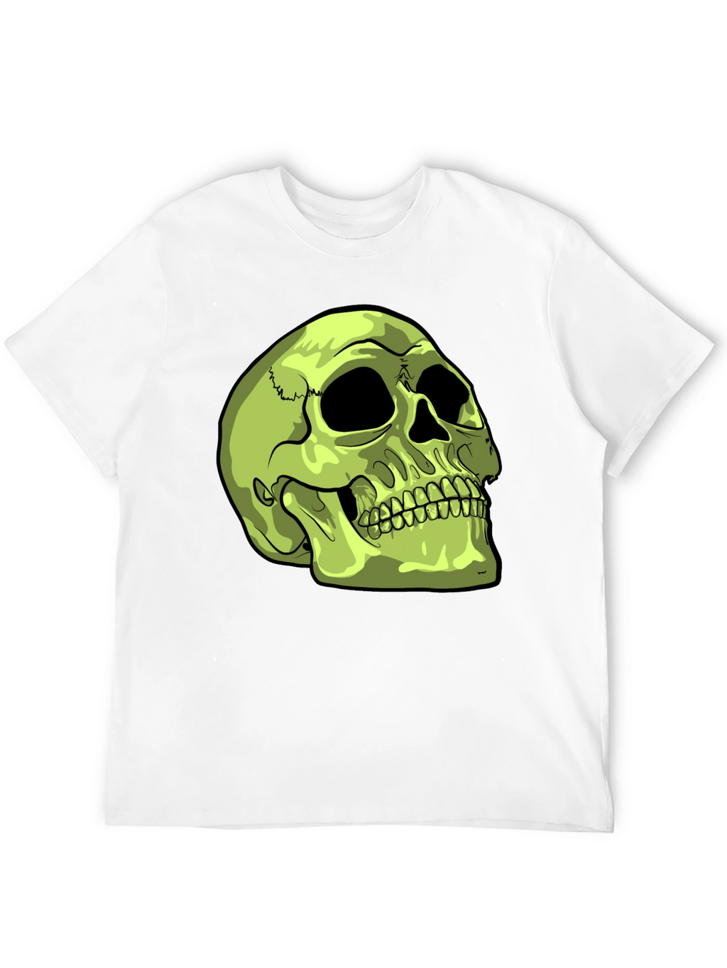 Skull Graphic T-Shirt - Green Skull on Black Tee