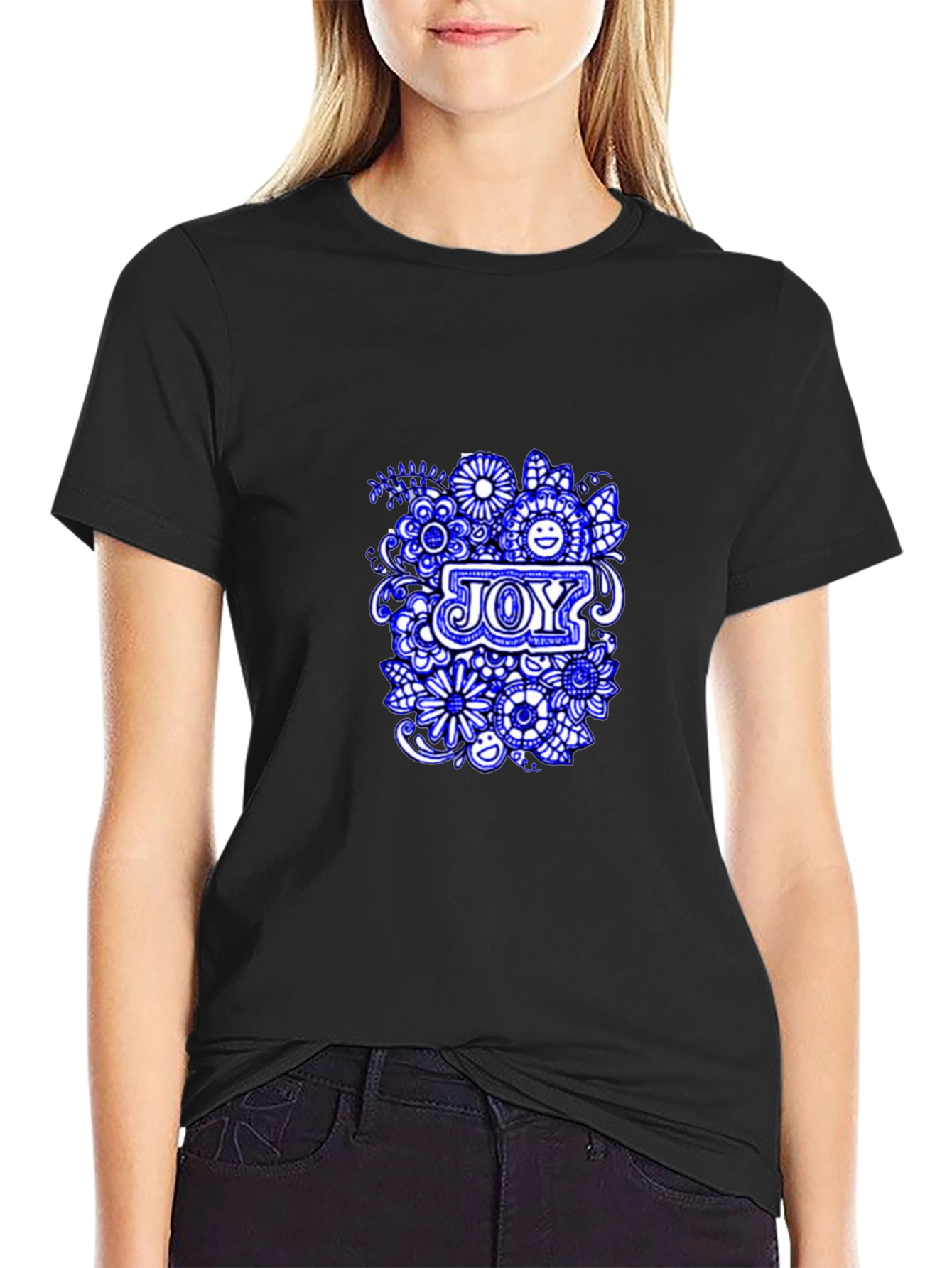 Joy Floral Graphic Black T-Shirt