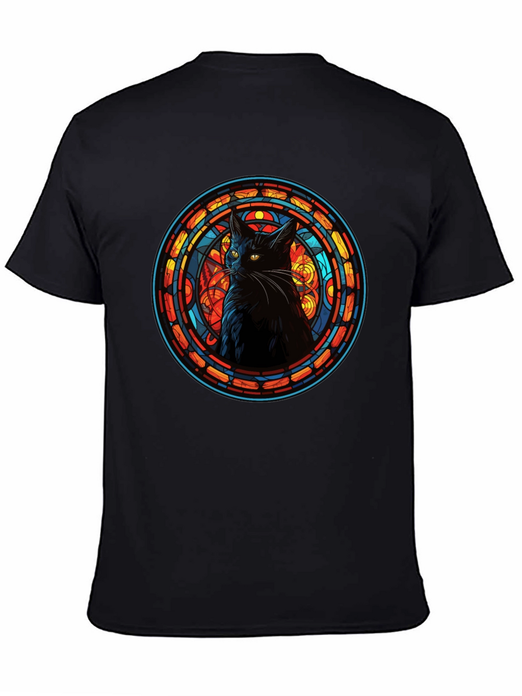 Stained Glass Cat Black T-Shirt