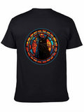 Stained Glass Cat Black T-Shirt