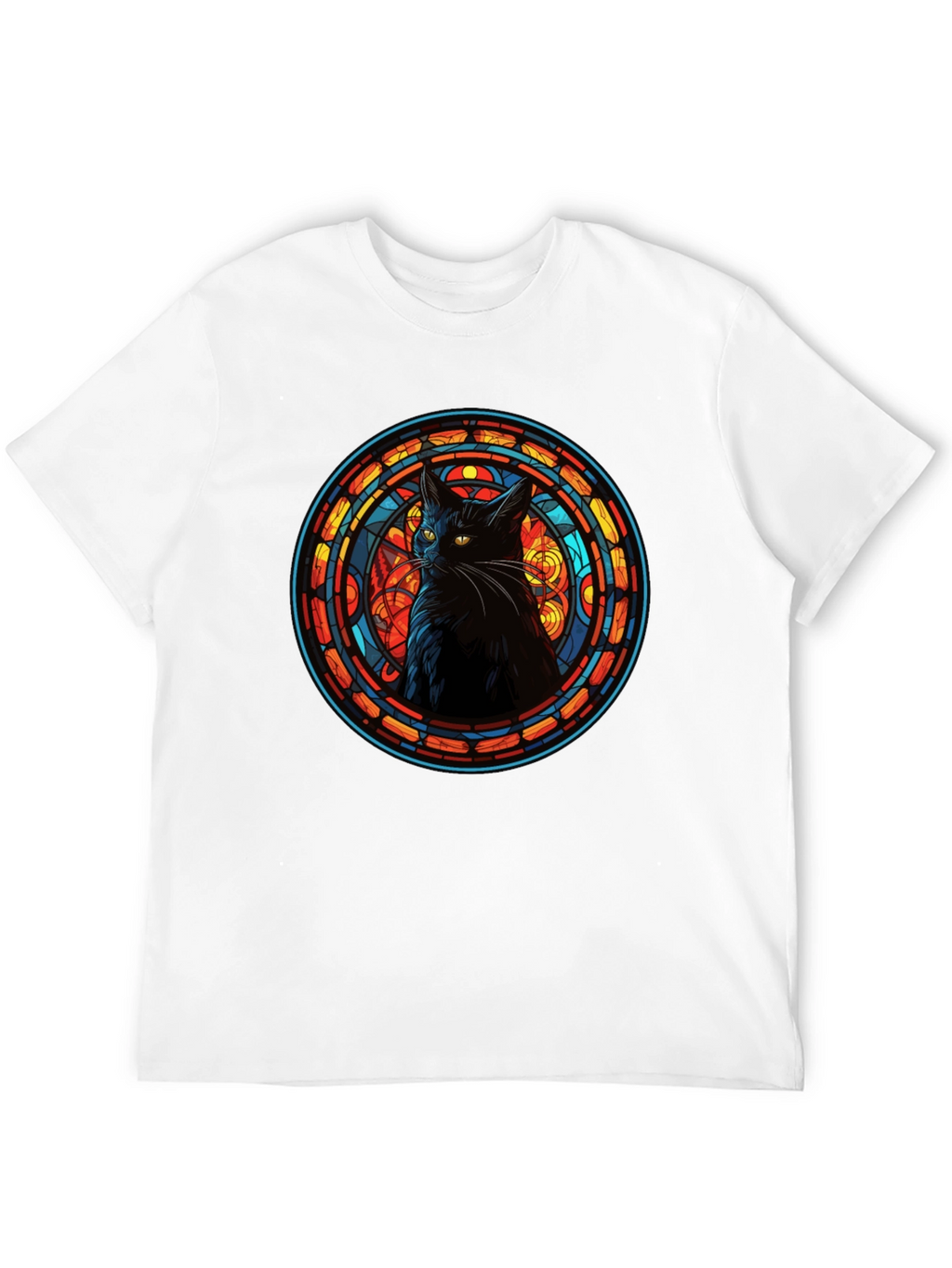Stained Glass Cat Black T-Shirt