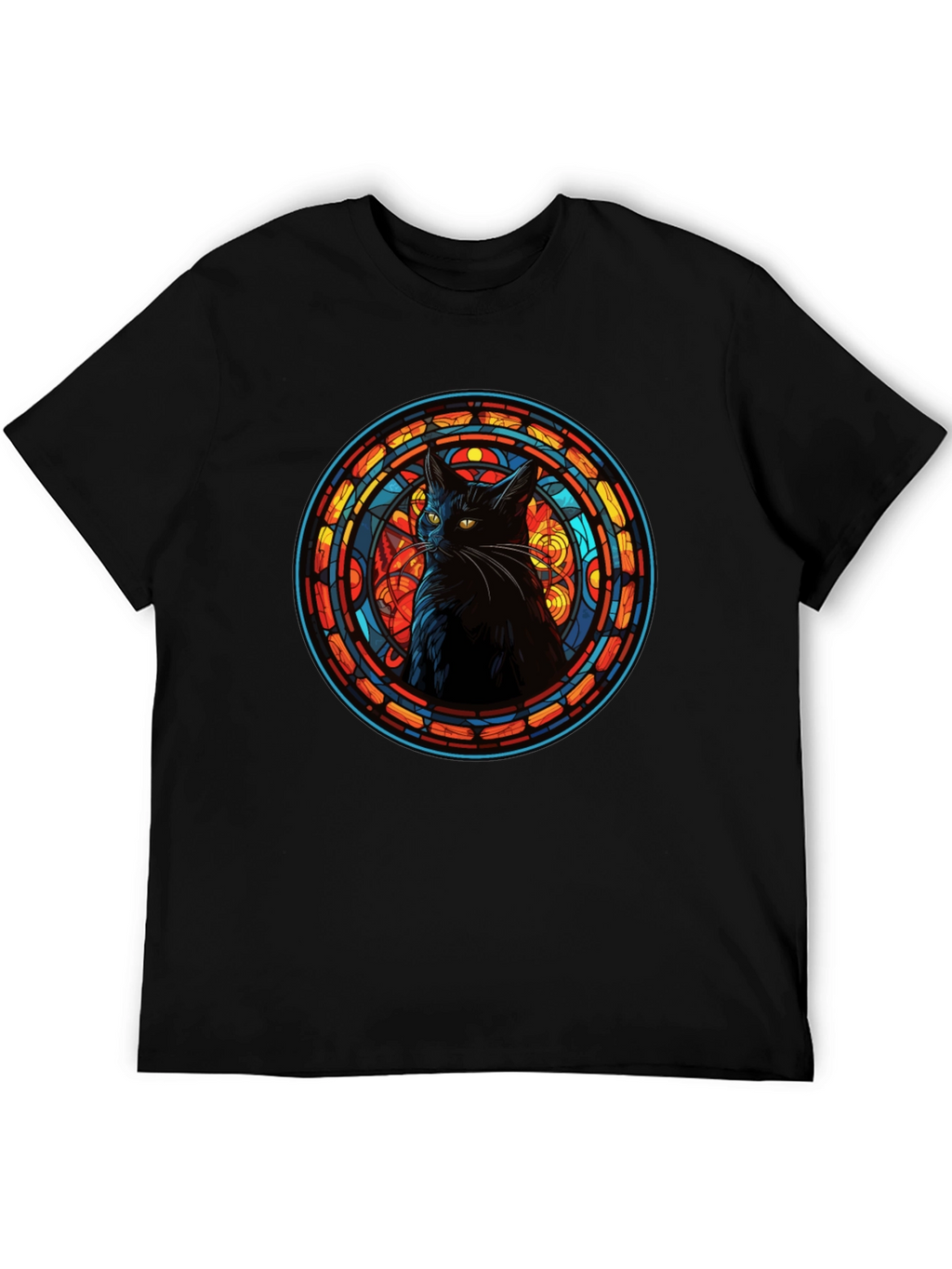 Stained Glass Cat Black T-Shirt