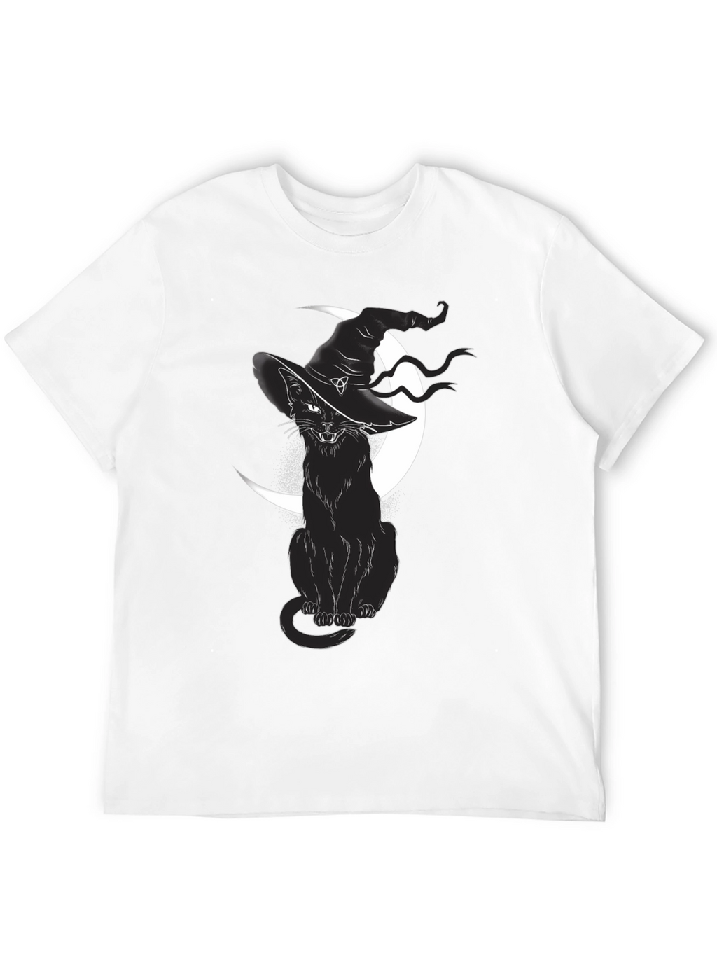 Witch Cat Graphic Tee - Black Cotton T-Shirt