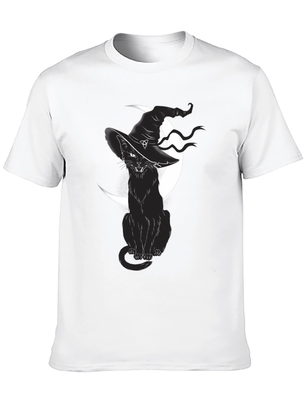 Witch Cat Graphic Tee - Black Cotton T-Shirt