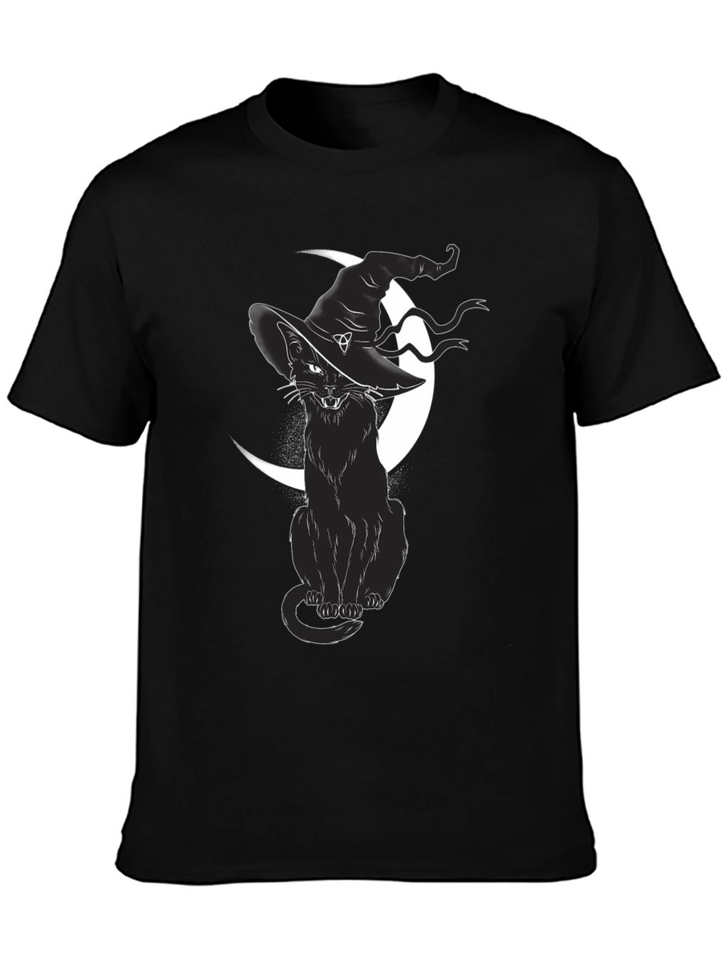 Witch Cat Graphic Tee - Black Cotton T-Shirt