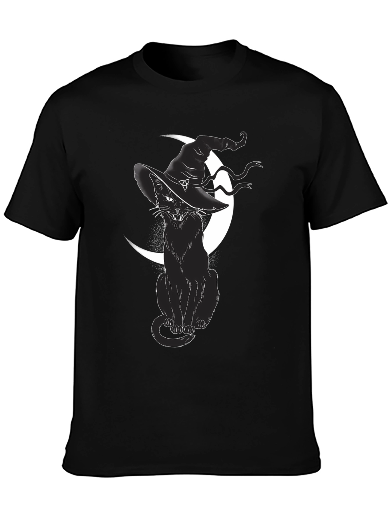 Witch Cat Graphic Tee - Black Cotton T-Shirt