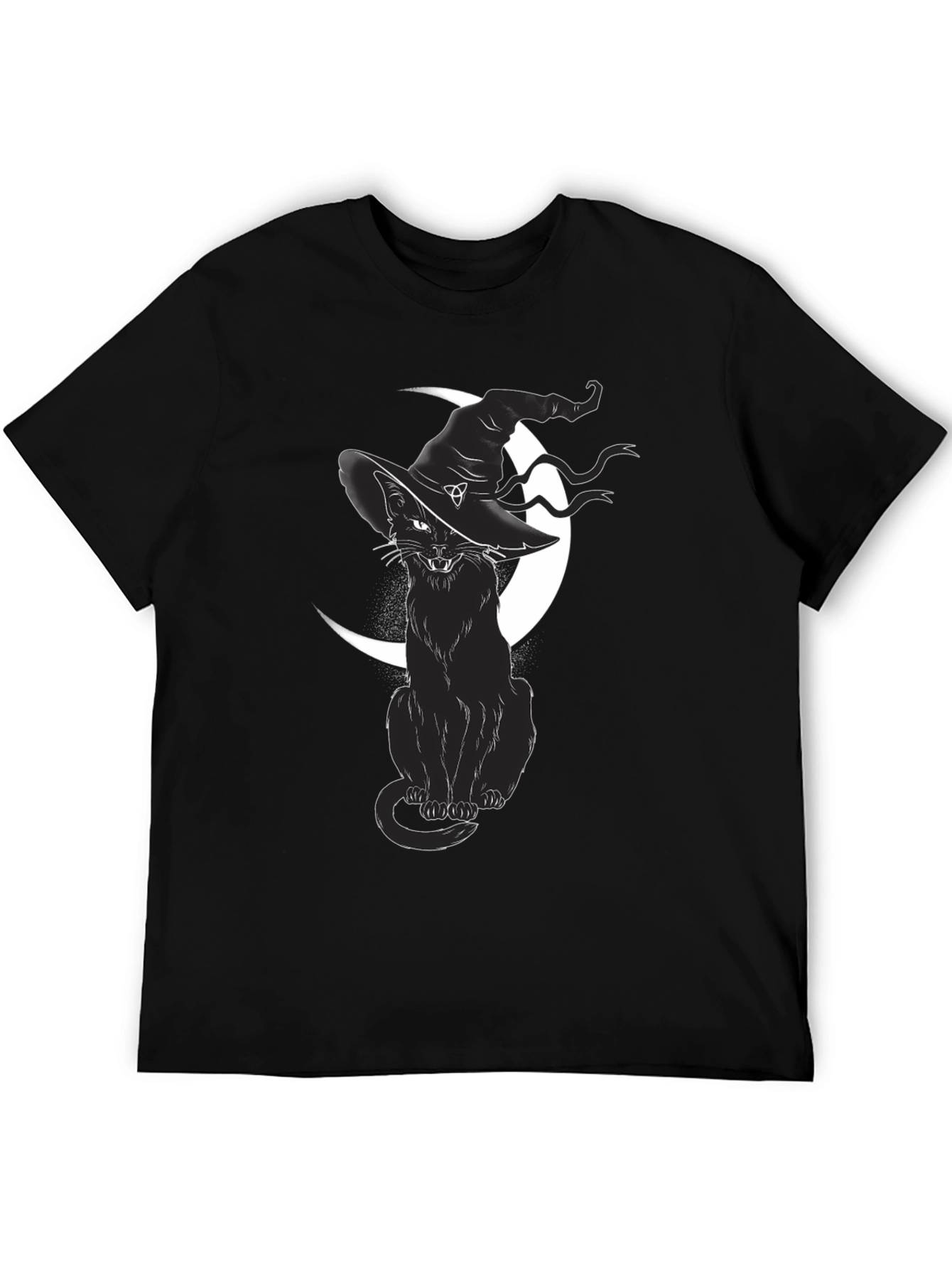 Witch Cat Graphic Tee - Black Cotton T-Shirt