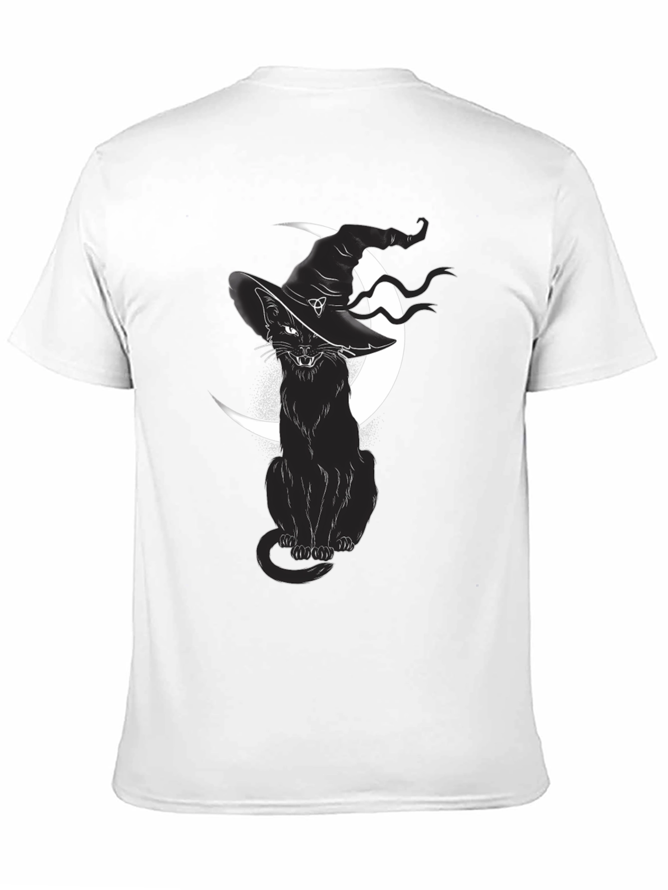 Witch Cat Graphic Tee - Black Cotton T-Shirt