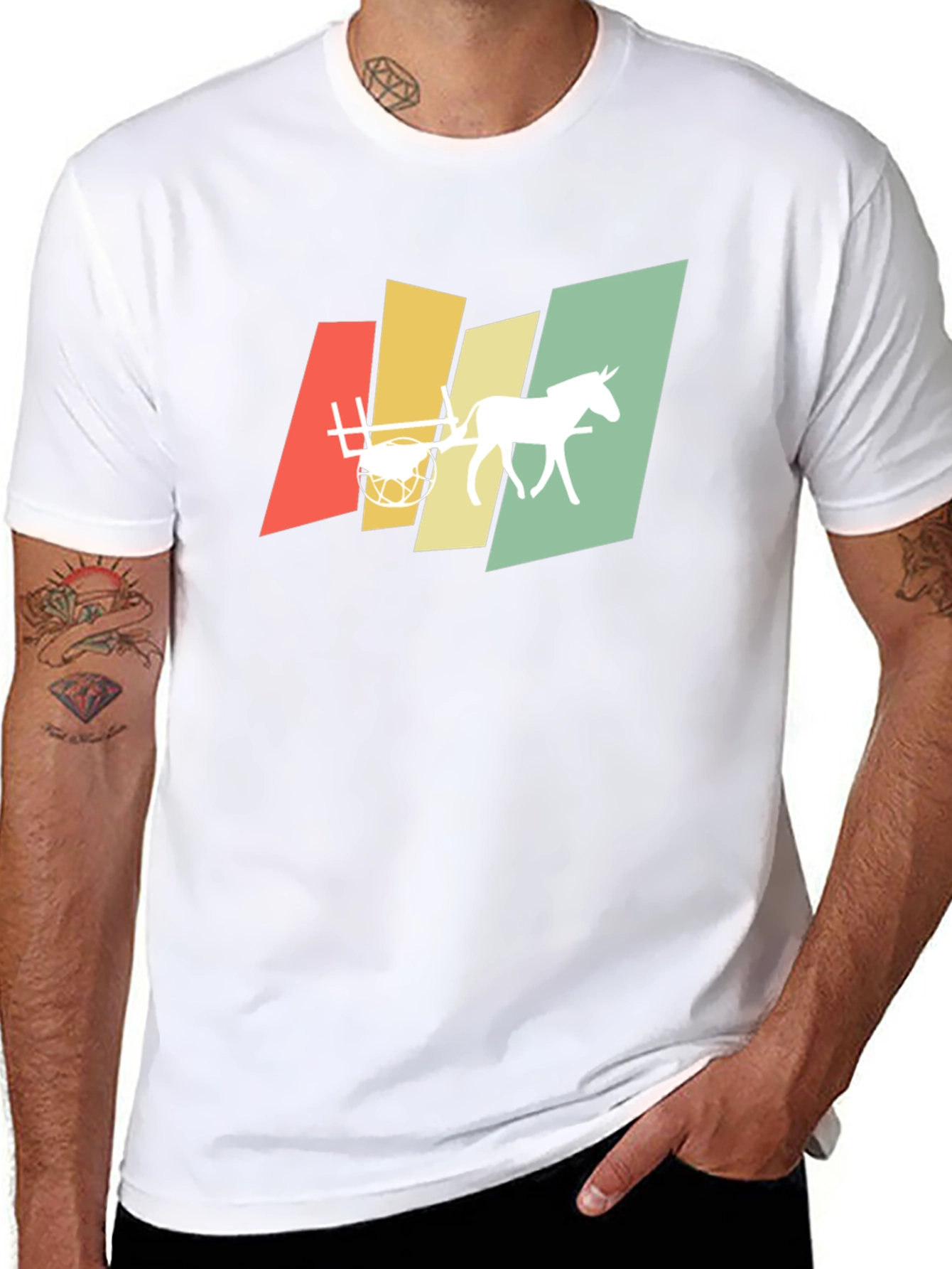 Retro Horse and Cart Graphic T-Shirt