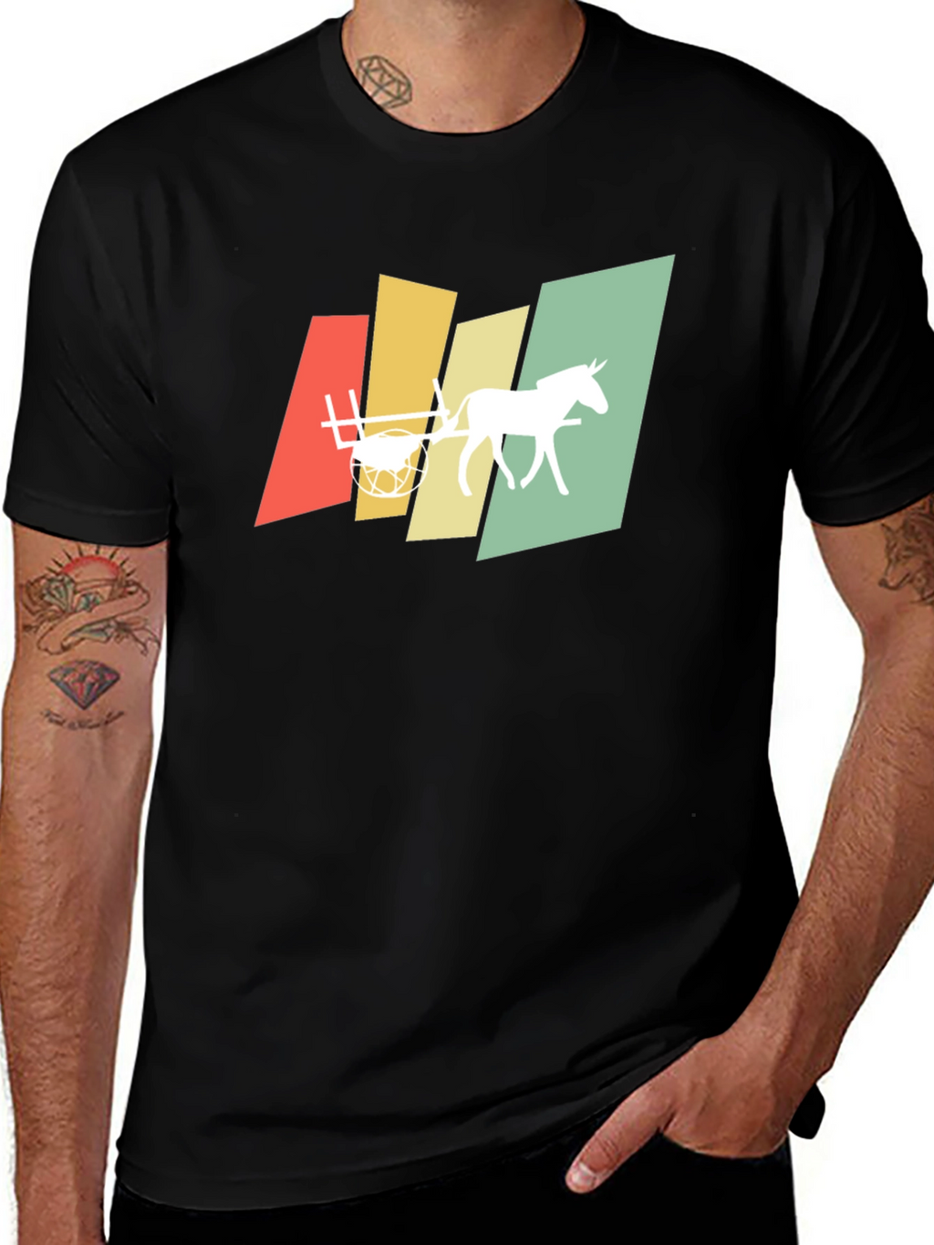 Retro Horse and Cart Graphic T-Shirt