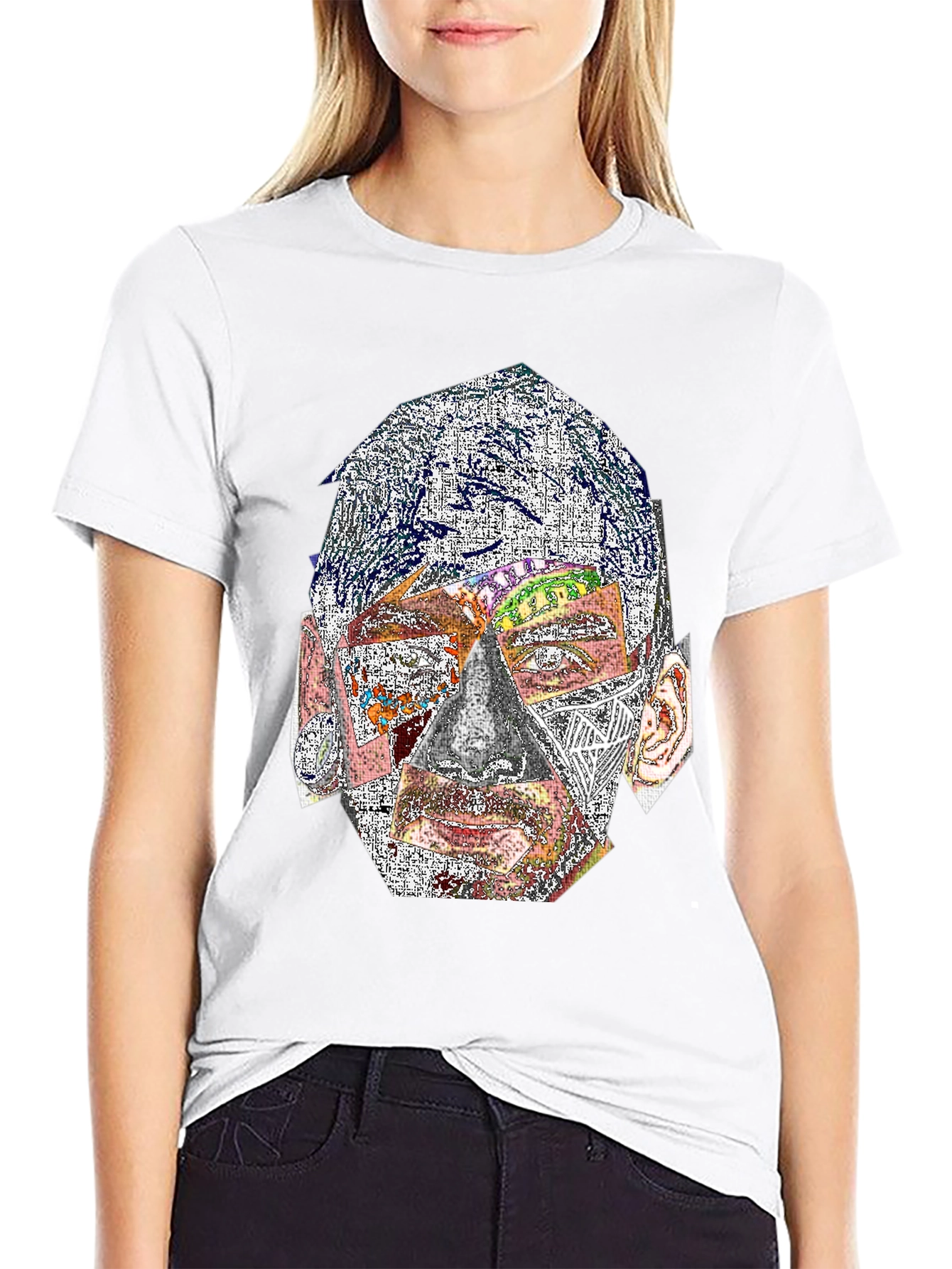 Abstract Face Graphic Print Crew Neck T-Shirt