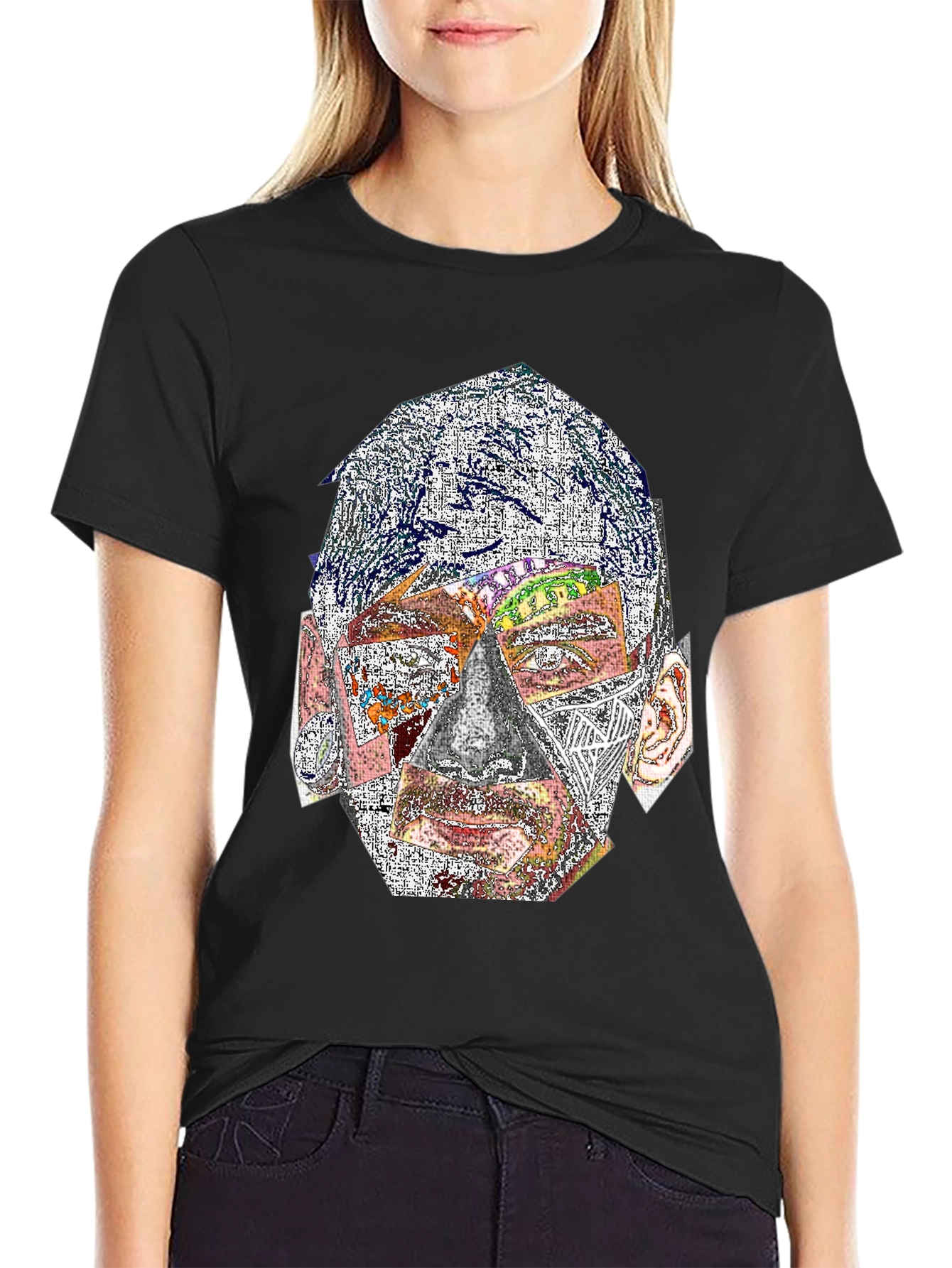 Abstract Face Graphic Print Crew Neck T-Shirt