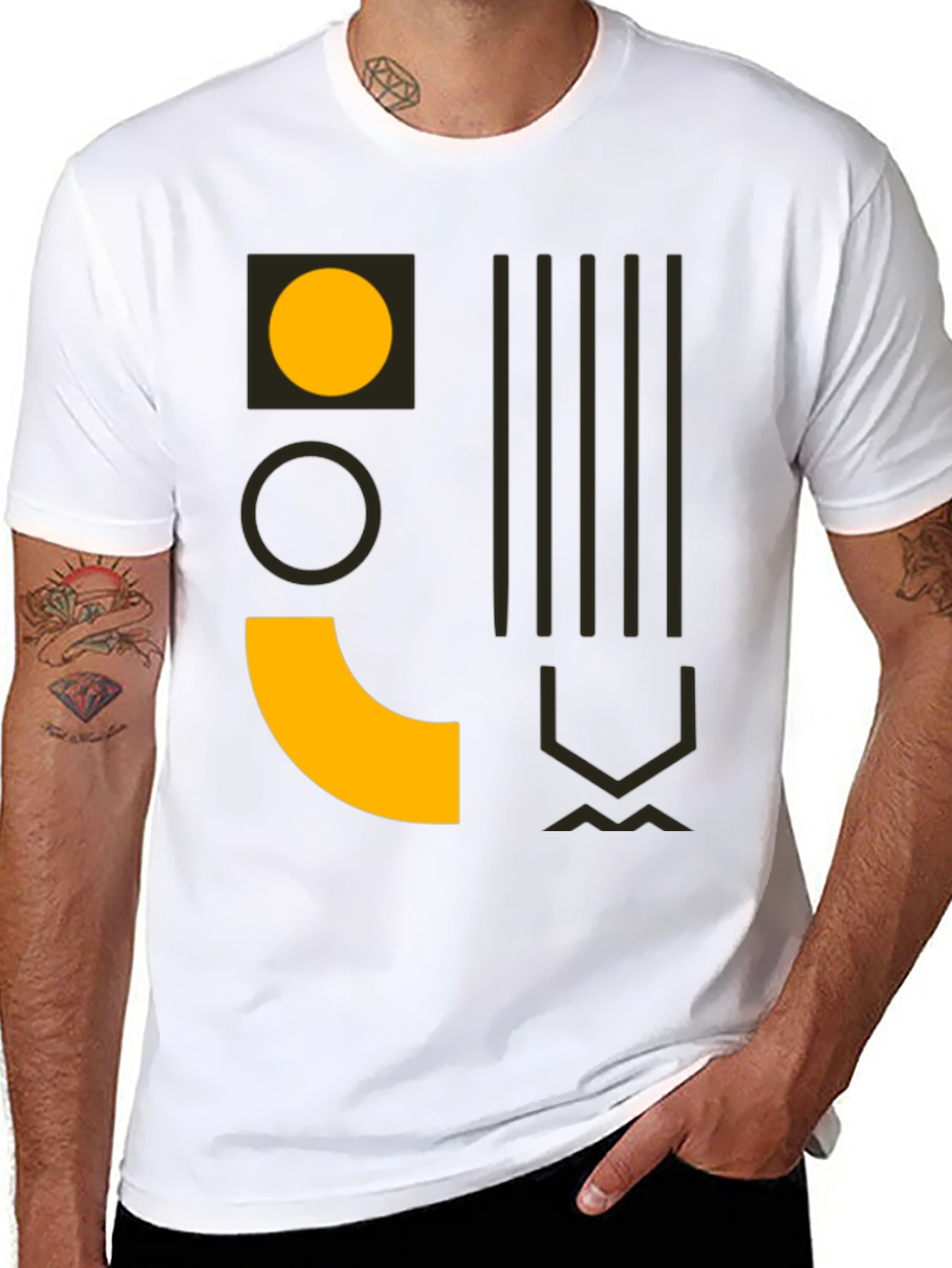 Modern Geometric Print Mens Black T-Shirt