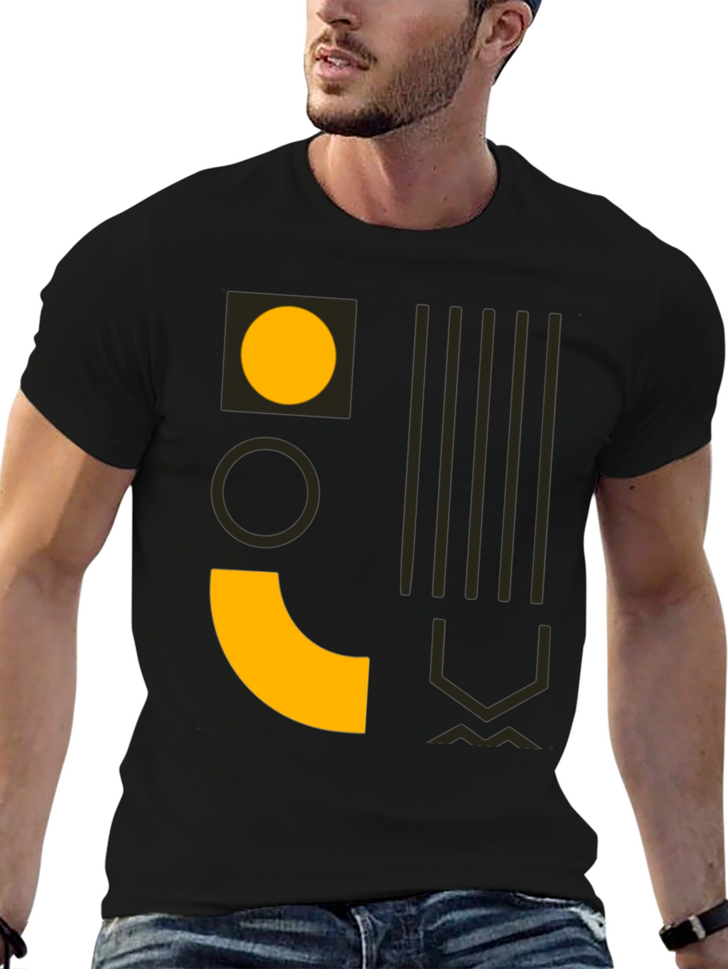 Modern Geometric Print Mens Black T-Shirt