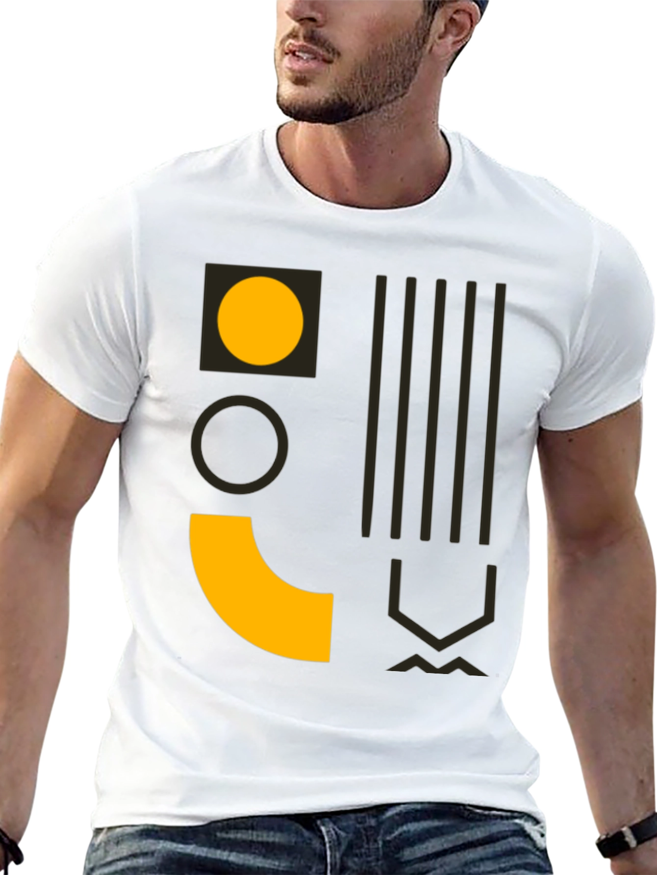 Modern Geometric Print Mens Black T-Shirt