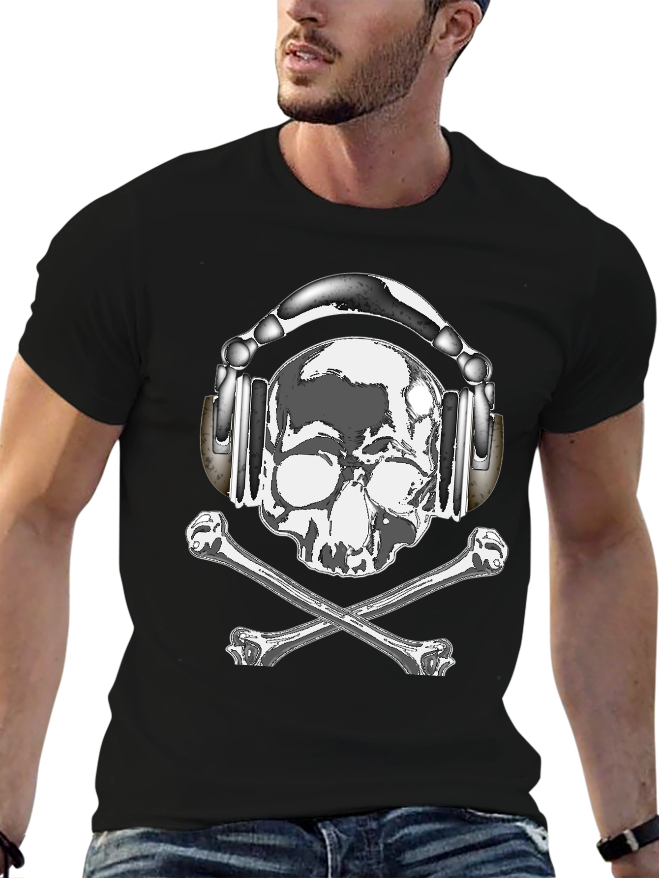 Skull with Headphones Graphic Tee - Rocker Style